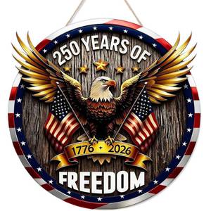 lot 51755 image: American 250th Anniversary Decoration 3D Double Layer Wooden Snow Eagle Wooden Door USA Freedom Wreath for Front Door Sign Wall Signs Decor Wreaths Sign Hanging for Home Wall Decor Outdoor Indoor Party Supply - Retail $19