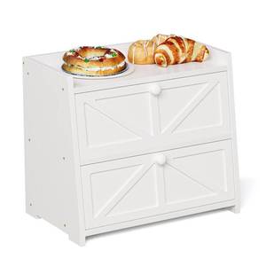 lot 55240 image: Trironsun Vintage Double Layer Bread Box for Kitchen Counter Bamboo Bread Storage Container Large Capacity Bread Storage Bin (White) - Retail $50