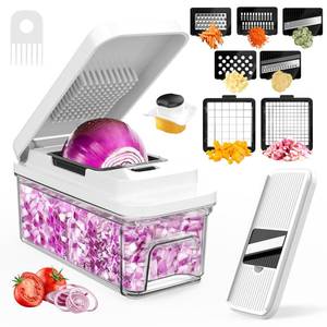 lot 55248 image: Vegetable Chopper 10 in 1 Food Chopper - Onion Vegetable Slicer Cutter Dicer, Veggie Cutter with Container, 7 Blades, Kitchen Gadgets for Carrot Salad Garlic Potato Slicer - Retail $56