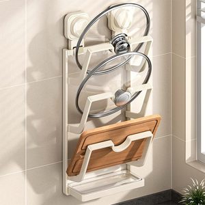 lot 55249 image: White Pot Lid Organizer, 3-Tier Pots and Pans Lid Organizer for Cabinet DoorWall, Suction cup WallDoor Mounted Rustproof Pot Lid Holder for Kitchen Organizers
