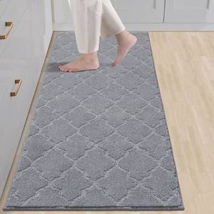 lot 55272 image: COSY HOMEER-Kitchen-Rugs-Non-Slip-Washable 24x60 Absorbent Kitchen Runner Rug Polyester Kitchen Mats for Floor Soft Standing Floor Mats for Sink Mat,Hallway,Laundry,Grey - Retail $41