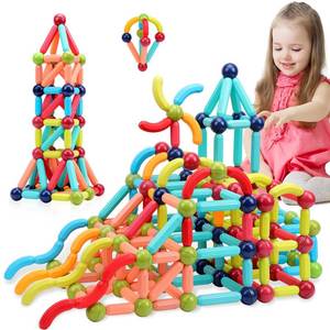 lot 55282 image: COUOMOXA Magnetic Building Blocks for Toddlers STEM Educational Toys for 3 4 5 Years Old Kids - Magnetic Stick Montessori Game for Family for Boys Girls 3-5 - Retail $20