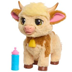 lot 55286 image: FurReal Maggie The Feed & Follow Cow, 11 Inch Interactive Highland Mini Cow, for Boys and Girls, Ages 4 and up - Retail $44
