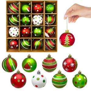 lot 55296 image: 16 Pcs Christmas Balls Tree Ornaments Decoration Indoor Red Green Glittering Hanging Bulbs Pendants for Xmas Party Birthday Holiday Wedding Home Decor 2.4 Inch - Retail $16