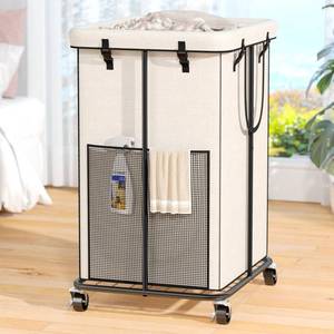 lot 55301 image: 150L Laundry Hamper with Wheels, Rolling Laundry Basket with Metal Frame and Removable Bag, Large & Tall Dirty Clothes Hampers for Bedroom Aesthetic, Laundry Room, Bathroom, Dorm-White - Retail $30