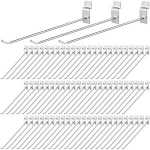 lot 25806 image: Moxweyeni 100 Pcs Heavy Duty Slatwall Panel Hooks Hanging Metal Slat Wall Hanging Hooks Silver Slat Wall Hanger Commercial Grade Slatwall Pegs Accessories for Shop Retail Display(10 Inch) - Retail $36