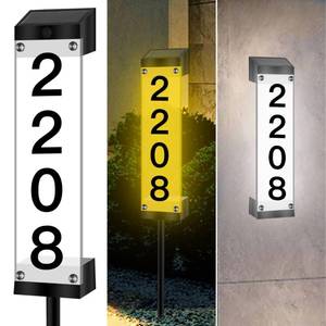lot 25809 image: Tomskiko Solar House Numbers for Outside, Lighted Solar Address Sign Plaque Address Numbers for Houses Waterproof LED Solar Powered Address Sign with Stakes for Outside Home,Yard,Street (3000K-6000K) - Retail $27