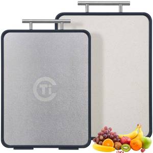 lot 25815 image: Titanium Cutting Board for Kitchen- Cutting Board with Double Sided, Textured Food-Grade Pure Titanium Side for Chopping Meat, PP Side for Vegetables, Easy to Clean(14.5x11, 1 PC) - Retail $23