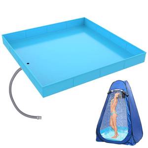 lot 25820 image: ANTEQI Portable Shower Pan, Foldable Camping Shower Base with Detachable Drain Pipe, 40 x 40 x 4 Outdoor Shower Floor for Beach, RV, Indoor Shower Stall - Retail $22