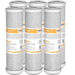 lot 25825 image: Membrane Solutions 5 Micron 2.5 x 10 CTO Carbon Block Water Filter Cartridge Replacement for Whole House Filtration Systems, Compatible with WFPFC8002, WFPFC9001, FXWTC, WHKF-WHWC, 6-Pack - Retail $40