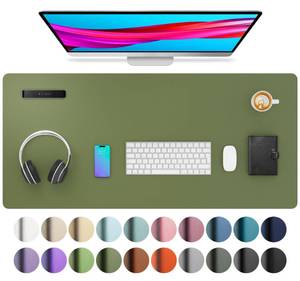 lot 25828 image: Aothia Leather Desk Pad Protector, Mouse Pad, Office Desk Mat, Non-Slip PU Leather Desk Blotter, Laptop Desk Pad, Waterproof Desk Writing Pad for Office and Home (36 x 17, Olive Green) - Retail $16