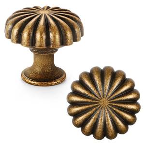 lot 25832 image: FAPUAL 6 Pack Antique Brass Cabinet Knobs for Kitchen Cabinets and Dresser Drawers Zinc Alloy Hardware Handles Pulls Vintage Cupboard Drawer Knob - Retail $16