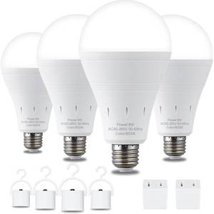 lot 25841 image: DEBAOBULB 4 Pack Rechargeable Emergency Light Bulbs, Battery Powered LED Light Bulb 6000K Daylight E26 120 Volt 9W 60W Equivalent with 1200mAh for Home Power Outage Camping Hurricane - Retail $24