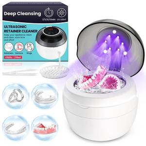 lot 25842 image: Ultrasonic Retainer Cleaner Machine, Denture Cleaner for Mouth Guard, Night Guard, Aligner, Dentures, Braces, Jewelry, 45kHz 250ML UV Ultrasonic Denture cleaner Ultra Sonic Cleaning for Retainers - Retail $29