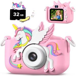 lot 25847 image: Upgrade Kids Camera for Boys Girls, Toddler Digital Selfie Camera with Cute Protective Cover and 32G SD Card, Christmas Birthday Gifts Toys for 3 4 5 6 7 8 9 10 11 12 Years Old Little Girls and Boys - Retail $26