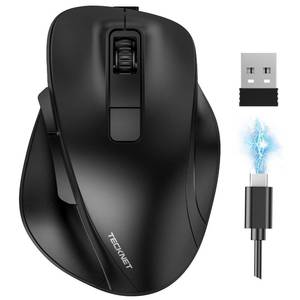 lot 25850 image: TECKNET Wireless Mouse, Bluetooth Mouse (BT5.03.0 & 2.4G) Rechargeable 4800 DPI Silent Mice, Computer Mice with USB A Receiver,Large Sized Ergo Grips Optical Cordless Mice for LaptopMacPC,Black - Retail $20