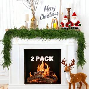 lot 25852 image: 2-Pack 6FT Artificial Norfolk Pine Garlands, Hyperzoo Realistic Winter Pine Christmas Greenery Garland for Mantle, Staircase, Banister, Fireplace, Door, Table, Indoor & Outdoor Holiday Xmas Decortions - Retail $29