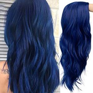 lot 30074 image: Baruisi Blue Wigs for Women Long Curly Wavy Synthetic Hair Wig Natural Middle Parting Heat Resistant Costume Cosplay Use - Retail $21
