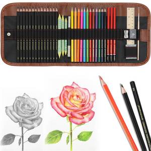 lot 30084 image: Heshengping, Sketching Pencil Set Drawing Pen Charcoal Sketch Kit Cover Graphite Charcoal Watercolor Pencils Paper Erasable Pen Beginners Artist Children and Adults(39pcs Art Supplies) - Retail $13