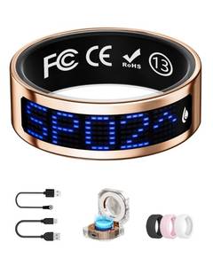 UniJethro Smart Ring for Women & Men with Display, Health Ring with Heart Rate, Sleep Monitor, IP68 Waterproof Fitness Ring, Fitness Tracker Ring, No APP Fee for iPhone and Android (Rose Gold, 13#) - Retail: $50