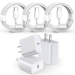 lot 30093 image: 3 Pack Fast Charger iPhone, Apple MFi Certified 6FT iPhone Charger Fast Charging USB C Block Wall Adapter 6 Foot Type C to Lightning Cable for iPhone 14 Pro Max14 Plus13 Pro1212Pro11XSX,AirPods - Retail $24