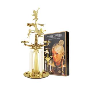 lot 30096 image: Original Swedish Angel Chimes, Carousel and 4 Candles Scandinavian Spinning Festive Chimes for Christmas, Best Memorial Gift Since 1948, Home Decorations - Gold Brass - Retail $23