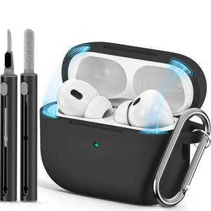 lot 30097 image: Ljusmicker for AirPod Pro Case Cover with Cleaner Kit,Soft Silicone Protective Case for Apple AirPods Pro 2nd1st Generation for Women Men,AirPod Pro Case with Magnetic Lid Lock & Keychain-Solid Black - Retail $14