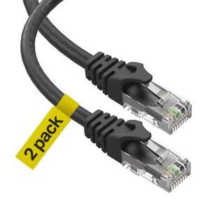lot 30098 image: Cat 6 Ethernet Cable 10 Ft 2 Pack, Cat 6 Cable Outdoor&Indoor, High Speed 10Gbps Internet Network Cable, Cat6 Ethernet Patch Cable Long, Computer LAN Cable for Router, Modem, PS45 - Black - Retail $10