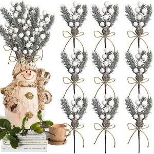 lot 30102 image: BASEMMAHER 9 Pcs Berry Stems Floral Pine Cones Christmas Artificial Pine Branches Evergreen Berries Holly Stem Flowers Picks Holly Stem for Xmas Wreath Winter Holiday DIY Garland Decoration (White)