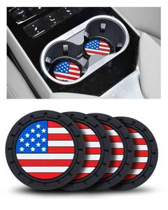 lot 40025 image: Car Cup Holder Coasters 4 Pack - American Flag 2.75 Inch Anti Slip Shockproof Drink Mat - Vehicle Interior Decor Accessories Colorful - Retail $6