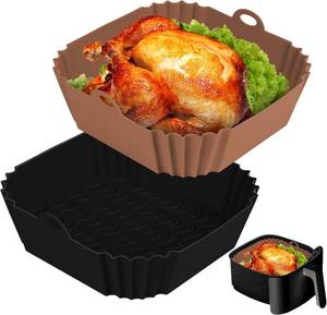 lot 40030 image: Boribim 2 PCS Square Silicone Air Fryer Liners - 8 Inch Reusable Air Fryer Pot - Air Fryer Accessories - Air Fryer Inserts for 4 to 7 QT Oven Microwave Accessories (Black  Brown) - Retail $8
