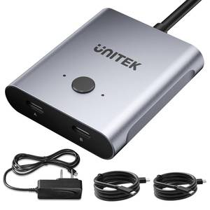 lot 40042 image: Unitek Bi-Directional USB C Switcher 1 in 2 Out 2 in 1 Out USB Switch Selector 2 Computers Share 1 Monitor Video Switch 10Gbps Data Transfer 8K60Hz Video Type-C Power Adapter Included Silver - Retail $34