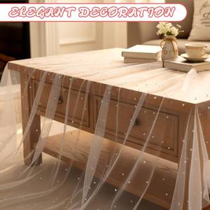 lot 40064 image: 10FT White Pearl Table Runner, Rustic Boho Tulle Table Runner with Pearls Tulle Fabric Lace Tables Runners for Baby Shower Wedding Party Veil Dessert Thanksgiving Decor Champagne - Retail $5