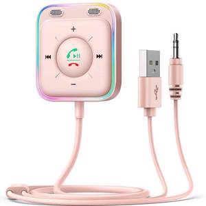 lot 40073 image: JOYROOM Bluetooth 5.4 AUX Car Adapter, Car Accessories, Travel Essentials, Valentines Day Gift for Him, Gift for Women, 3.5MM Bluetooth Receiver for MusicHands-Free CallsStereo Audio, Pink - Retail $22