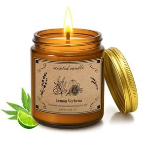 lot 48941 image: Scented Candles for Home, 16oz Large Jar Scented Candle Lemon Verbena Soy Wax Candle with 100 Hour Burn Time, Long Lasting Aromatherapy Candle for Home Fragrance, Relaxation & Gift for WomenMen - Retail $25