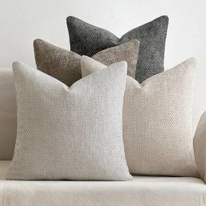 lot 48942 image: MIULEE Pack of 4 Couch Throw Pillow Covers 18x18 Inch Neutral Soft Decorative Chenille Pillow Covers Farmhouse Boho Cushion Covers for Mid Century Modern Spring Home Decor Sofa Bedroom Living Room - Retail $18