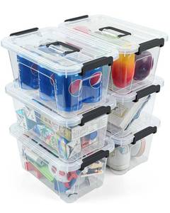 lot 48948 image: NUMIFUN Plastic Storage Bins with Lids 6 Pack Storage Organizer, 7 Quart Stackable Storage Bins with Buckle-Up Latches and Handle Storage totes easy for Home Office Pantry Organization, Clear Lids - Retail $40