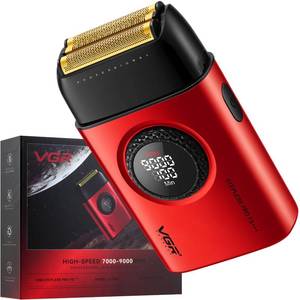 lot 48949 image: VGR 378 Electric Shavers for Men, Triple Floating Blade Foil Shaver Cordless Mens Electric Razor, 9000 RPM Motor Bald Shavers Titanium Foils with LED Display, Barber Supplies (Red) - Retail $50