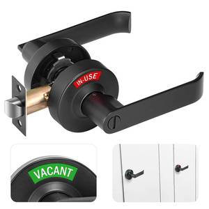 lot 48952 image: Aglehome Bathroom Indicator Privacy Door Lock, Vacant Occupied Bathroom Lock, Large Vacant or in-Use Door Handle for All Women Men Restrooms, Ansi Grade 2 Commercial Grade, Black - Retail $60