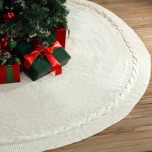 lot 48966 image: 72 Inch Christmas Tree Skirt Extra Large White Chunky Xmas Knitted Tree Skirt Giant Cable Knit Thick Rustic Farmhouse Xmas Ornaments for Home Merry Christmas Holiday Winter Party Decorations - Retail $46