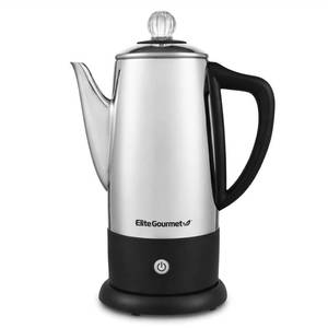 lot 48969 image: Elite Gourmet EC812 Electric 12-Cup Coffee Percolator with Keep Warm, Clear Brew Progress Knob Cool-Touch Handle Cord-less Serve, Stainless Steel - Retail $48
