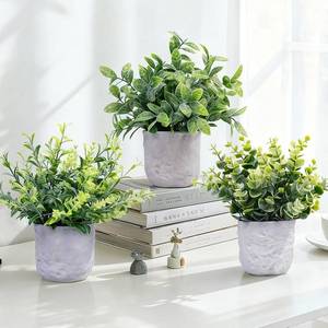 lot 48974 image: HAOBAOBEI 3-Pack Potted Fake Plants, Small Artificial Eucalyptus Plants for Shelf Desk Home Bathroom Farmhouse Room Coffee Table Decor (A Sage Green) - Retail $15