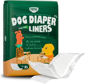 lot 48977 image: PAWPANG Disposable Dog Diaper Liners Booster Pads for Male & Female Dogs, 100ct, 5 Sizes Options, Doggie Diaper Inserts fit Most Types of Dog Diapers - Pet Belly Bands & Male Wraps (X-Small(100ct)) - Retail $24