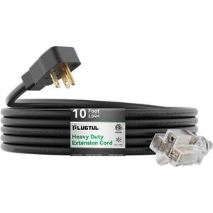 lot 48981 image: PLUGTUL 20AMP Extension Cord 10FT, NEMA 5-20 Heavy Duty Extension Cord, Lighted End, 12Gauge, SJTW, 20AMP 125V 2500W, Black - Retail $35