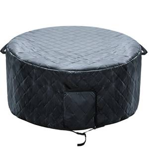 lot 48986 image: Insulated Inflatable Hot Tub Cover Round Full Coverage Hot Tub Thermal Cover Cap Dustproof Outdoor Energy Saving Spa Covers with Zipper Door Adjustable Strap Handle for Keeping Warm (Black, 78Dx28H) - Retail $57