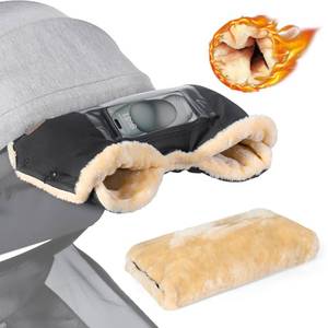 lot 51764 image: Orzbow Faux Sheepskin Gloves for Stroller with Phone Pockets, Winter Extra Thick Mittens for Baby Stroller, Cozy & Warm, Anti-freeze Hand Muff Easily Attaches to Stroller for Parents Caregivers, Black - Retail $27