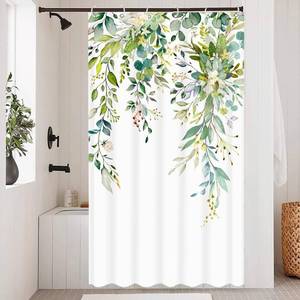 lot 51770 image: Zussun Stall Green Eucalyptus Shower Curtain Set Watercolor Floral Plant Leaf Shower Curtains for Bathroom Botanical Flower Waterproof Fabric Bath Curtain Decor (Green, 36 x 72) - Retail $14