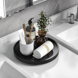 lot 55334 image: VeyFey Turntable Vanity Tray 10 Inch for Perfume Candle, Bamboo Kitchen Sink Countertop Organizer Keep Glass, Sponge and Soap Bathroom Coffee Table Decorative Black (VFLZ) - Retail $17