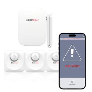 lot 55340 image: Baldr Smart Water Leak Detector Wireless Wi-Fi Water Sensor for Home with Real-time EmailAPP Alerts, 100dB Local Alarm, Suitable for Kitchen, Basement, 3 Sensors - Retail $28
