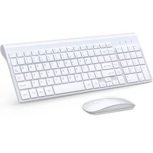 lot 59005 image: Wireless Keyboard and Mouse Ultra Slim Combo, TopMate 2.4G Silent Compact USB 2400DPI Mouse and Scissor Switch Keyboard Set with Cover, Batteries Included, for PCLaptopWindowsMac - White - Retail $32